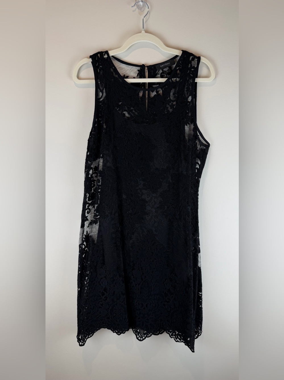 Karen Kane Black Lace Overlay Sleeveless Dress Size Large